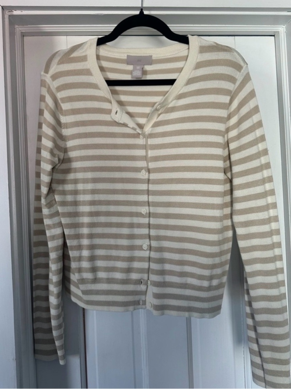 H&M Cream and Beige Striped Button-Up Cardigan